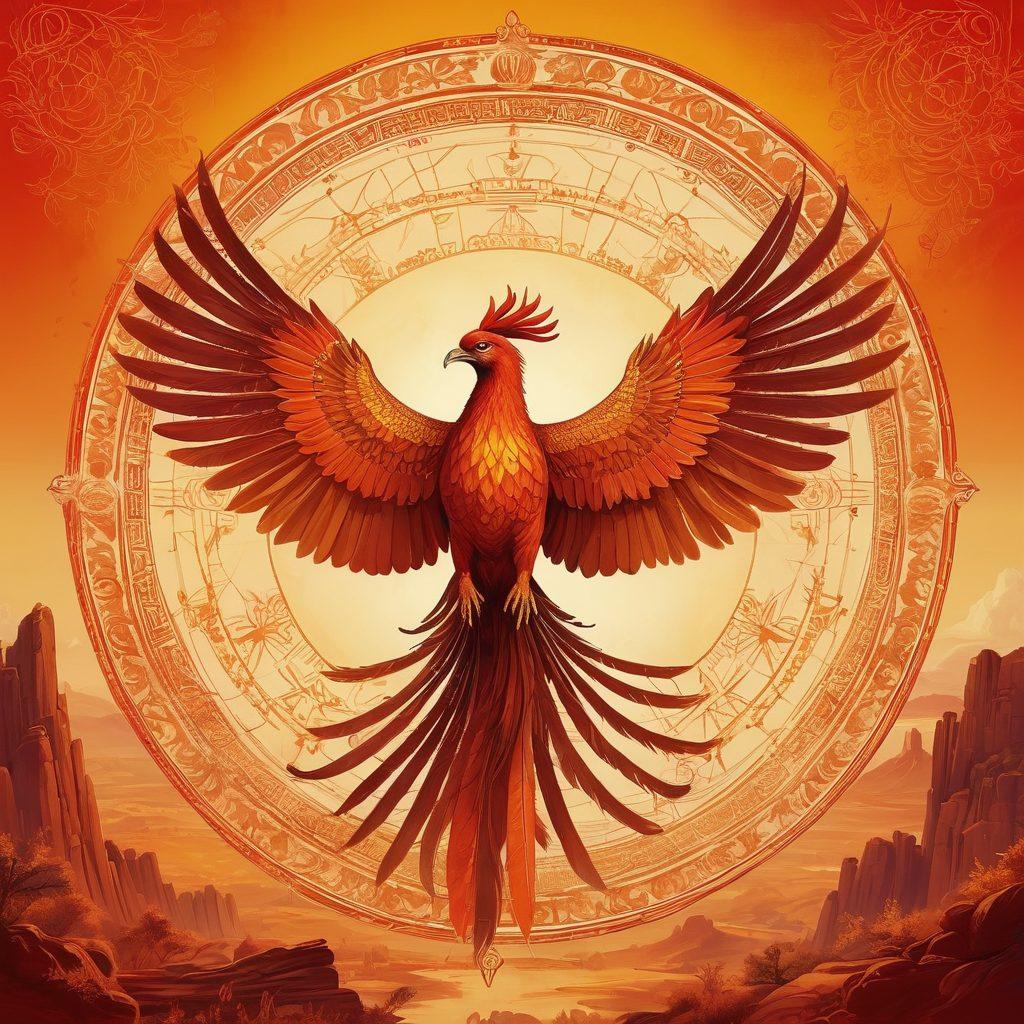 A vibrant phoenix rising from an ancient Indian manuscript, with intricate traditional motifs and colorful webs symbolizing the internet enveloping the phoenix; a background that transitions from sepia tones to vivid colors depicting digital resurgence. vector art. vibrant colors.